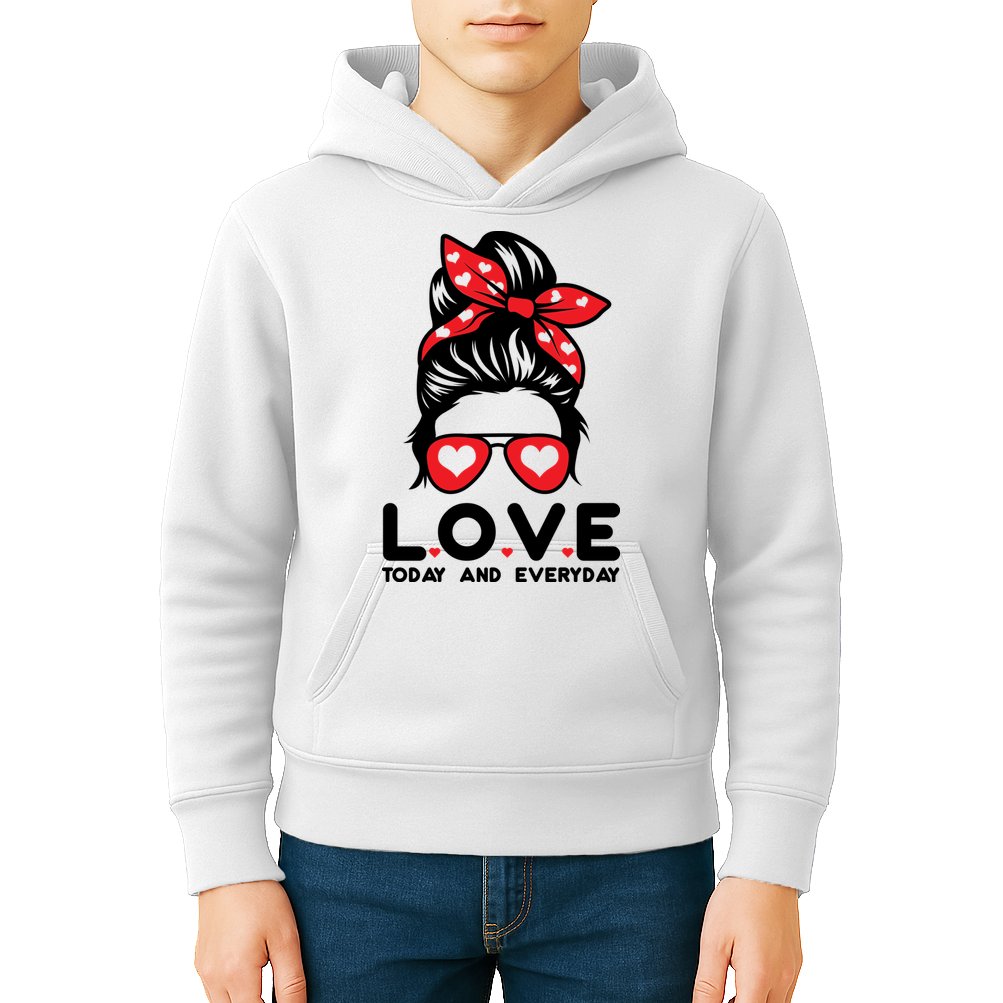 Love Today And Everyday Cute Valentine Hair Bun Kids Hoodie