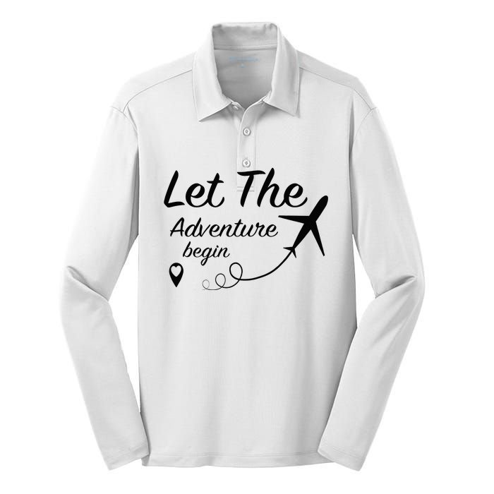 Let The Adventure Begin Airplane Travel Traveling Silk Touch Performance Long Sleeve Polo