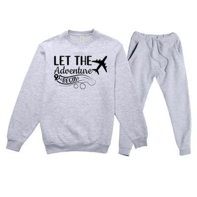 Let The Adventure Begin Love Travel Airplane Traveling Premium Crewneck Sweatsuit Set