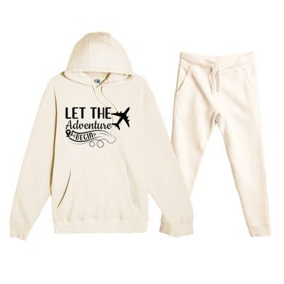 Let The Adventure Begin Love Travel Airplane Traveling Premium Hooded Sweatsuit Set