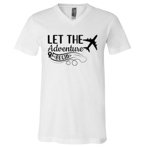 Let The Adventure Begin Love Travel Airplane Traveling V-Neck T-Shirt