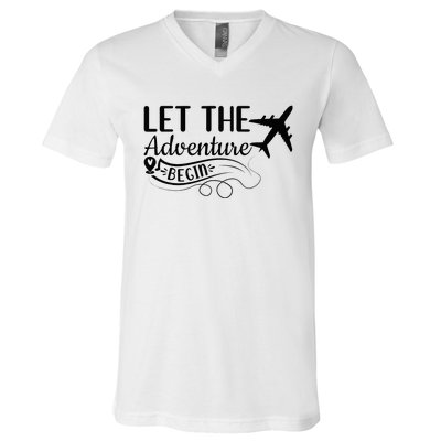 Let The Adventure Begin Love Travel Airplane Traveling V-Neck T-Shirt