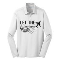 Let The Adventure Begin Love Travel Airplane Traveling Silk Touch Performance Long Sleeve Polo