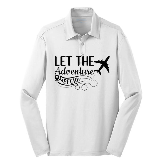 Let The Adventure Begin Love Travel Airplane Traveling Silk Touch Performance Long Sleeve Polo