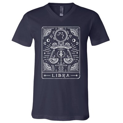 Libra Tarot Art Libra Zodiac Sign Libra Birthday Month V-Neck T-Shirt