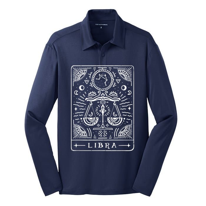 Libra Tarot Art Libra Zodiac Sign Libra Birthday Month Silk Touch Performance Long Sleeve Polo