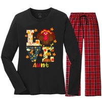 LOVE Turkey Aunt Pumpkin Happy Thanksgiving Autumn Gifts Women's Long Sleeve Flannel Pajama Set 