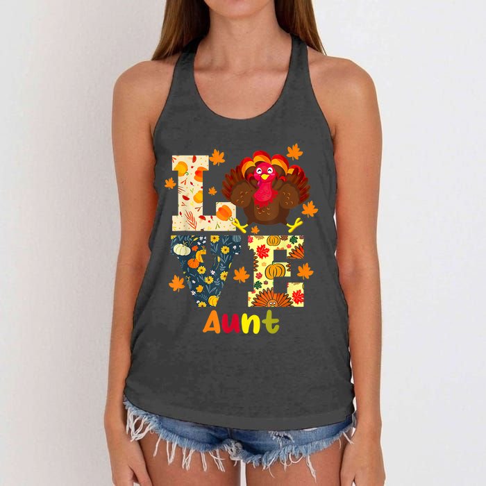 LOVE Turkey Aunt Pumpkin Happy Thanksgiving Autumn Gifts Women's Knotted Racerback Tank