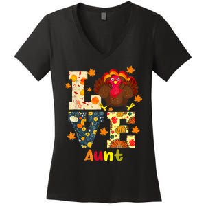 LOVE Turkey Aunt Pumpkin Happy Thanksgiving Autumn Gifts Women's V-Neck T-Shirt