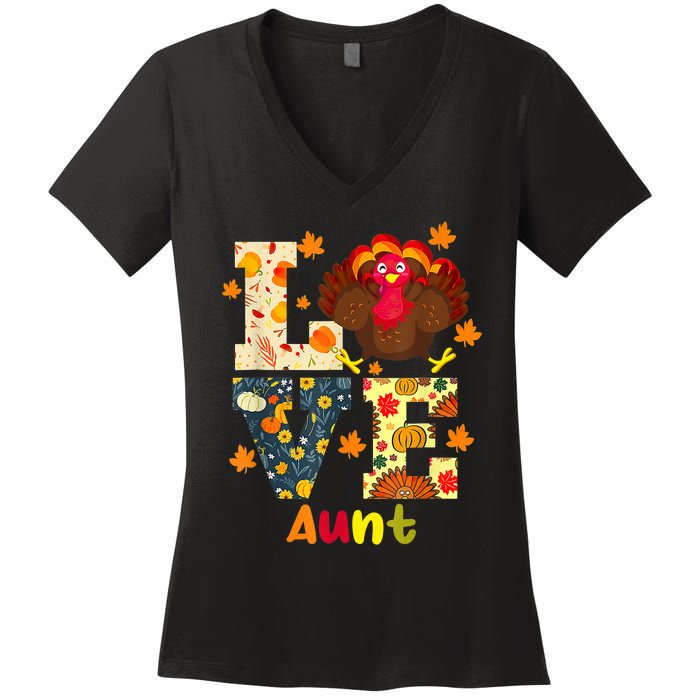 LOVE Turkey Aunt Pumpkin Happy Thanksgiving Autumn Gifts Women's V-Neck T-Shirt