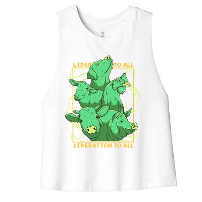 Liberation To All Vegan Vegetarian Animals Lover Great Gift Women's Racerback Cropped Tank