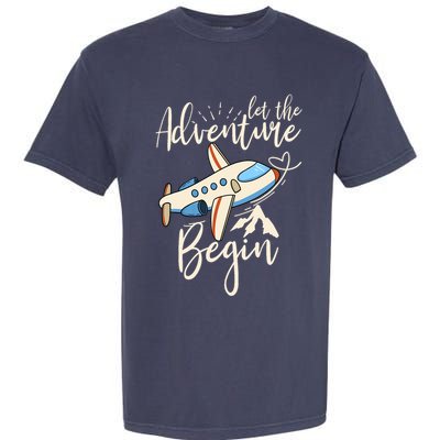 Let The Adventure Begin Airplane Adventure Travel Mode Garment-Dyed Heavyweight T-Shirt