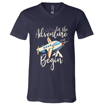 Let The Adventure Begin Airplane Adventure Travel Mode V-Neck T-Shirt