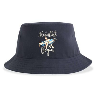 Let The Adventure Begin Airplane Adventure Travel Mode Sustainable Bucket Hat