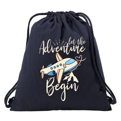 Let The Adventure Begin Airplane Adventure Travel Mode Drawstring Bag