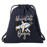 Let The Adventure Begin Airplane Adventure Travel Mode Drawstring Bag