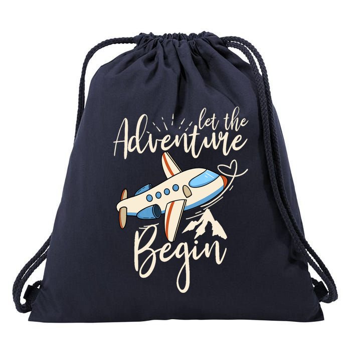 Let The Adventure Begin Airplane Adventure Travel Mode Drawstring Bag