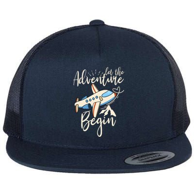 Let The Adventure Begin Airplane Adventure Travel Mode Flat Bill Trucker Hat