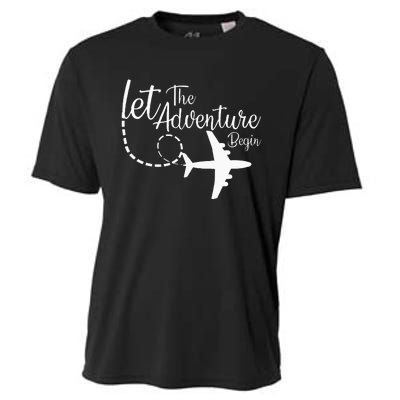 Let The Adventure Begin Inspirational Airplane Travel Mode Cooling Performance Crew T-Shirt