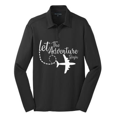 Let The Adventure Begin Inspirational Airplane Travel Mode Silk Touch Performance Long Sleeve Polo