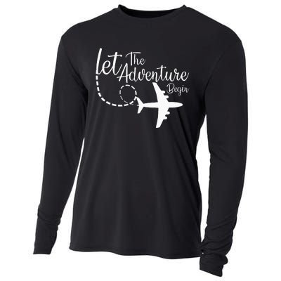 Let The Adventure Begin Inspirational Airplane Travel Mode Cooling Performance Long Sleeve Crew