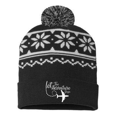 Let The Adventure Begin Inspirational Airplane Travel Mode USA-Made Snowflake Beanie