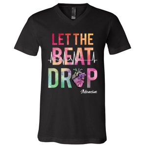 Let The Beat Drop Adenosine Funny Rn Nurses Heartbeat Cute V-Neck T-Shirt