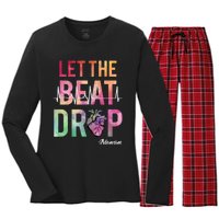 Let The Beat Drop Adenosine Funny Rn Nurses Heartbeat Cute Women's Long Sleeve Flannel Pajama Set 