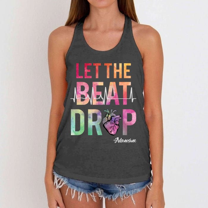 Let The Beat Drop Adenosine Funny Rn Nurses Heartbeat Cute Women's Knotted Racerback Tank