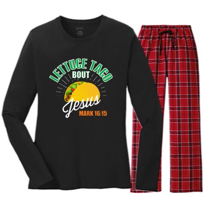 Lettuce Taco Bout Jesus Funny Christian God Women's Long Sleeve Flannel Pajama Set 