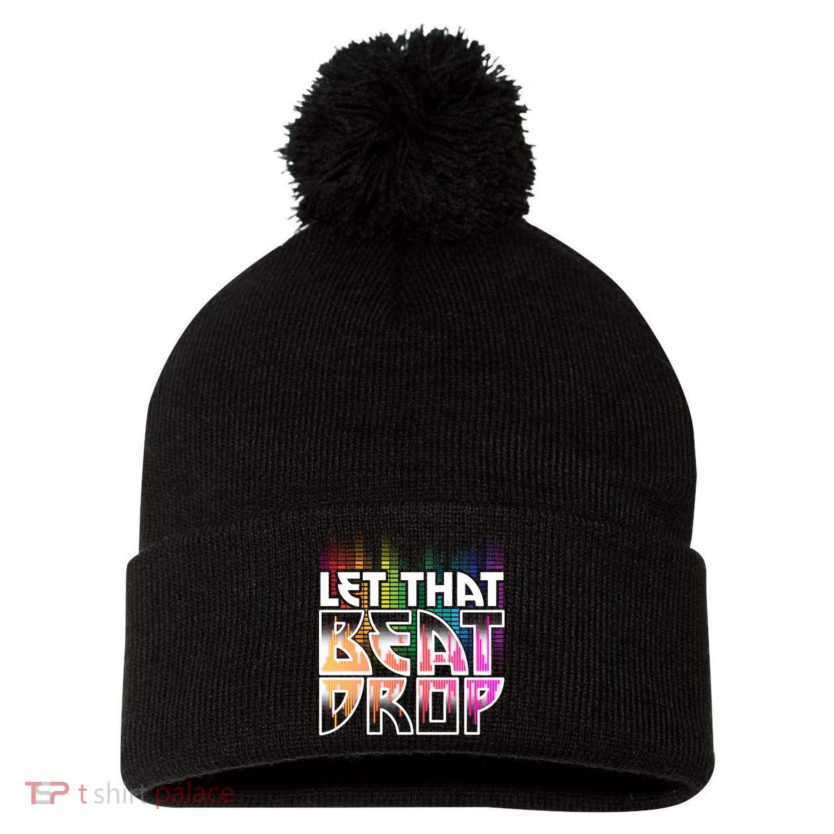 Let That Beat Drop Rainbow Equalizer Dance Music Lover Pom Pom 12in Knit Beanie