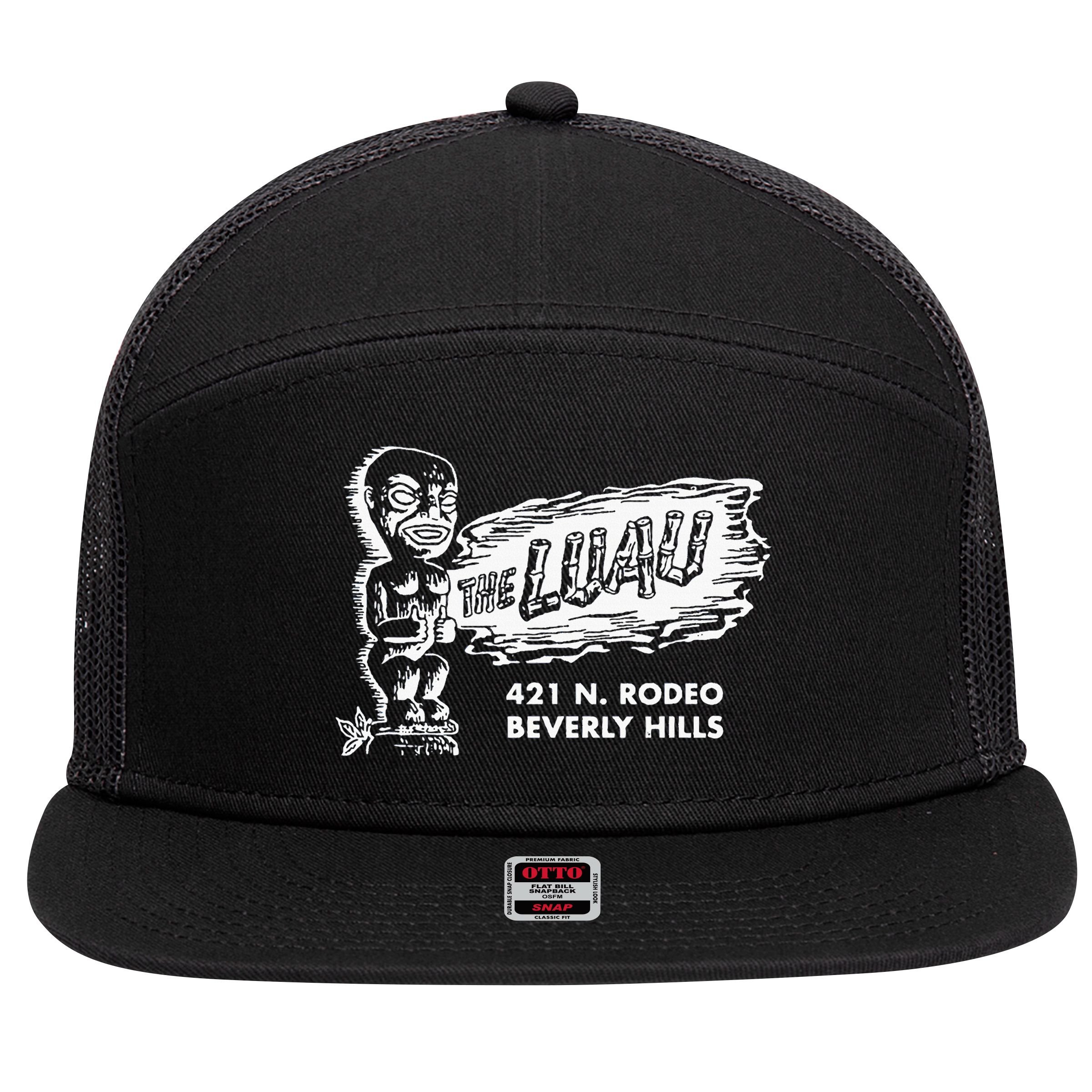 Luau Tiki Bar Beverly Hills Los Angeles 7 Panel Mesh Trucker Snapback Hat