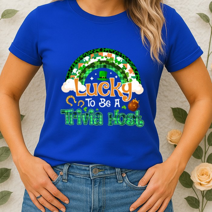 Lucky To Be Trivia Host Shamrock Patrick Day Meaningful Gift Womens T-Shirt