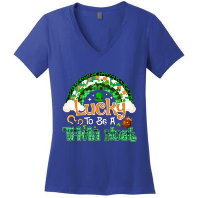 Lucky To Be Trivia Host Shamrock Patrick Day Meaningful Gift Women's V-Neck T-Shirt