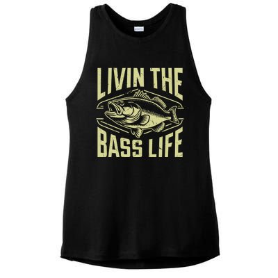 Livin The Bass Life Bass Fishing Gift Ladies PosiCharge Tri-Blend Wicking Tank