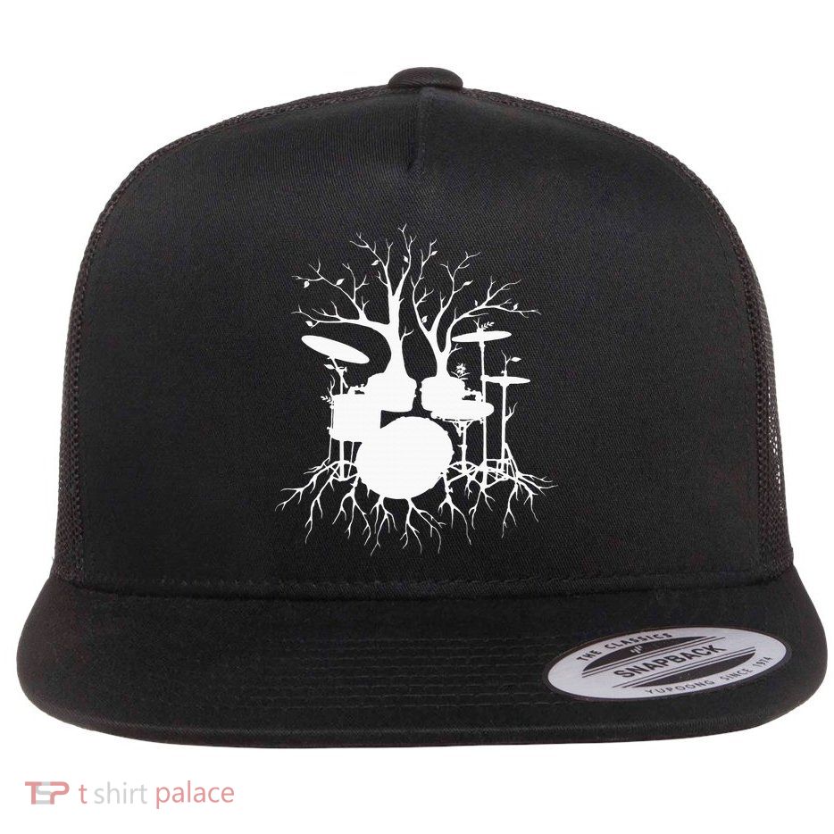 Live The Beat Drum  Drummer Gift For Musician Flat Bill Trucker Hat