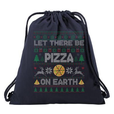 Let There Be Pizza On Earth Gift Ugly Xmas Sweater Drawstring Bag