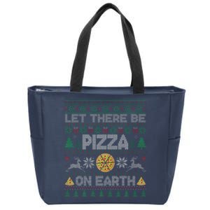 Let There Be Pizza On Earth Gift Ugly Xmas Sweater Zip Tote Bag