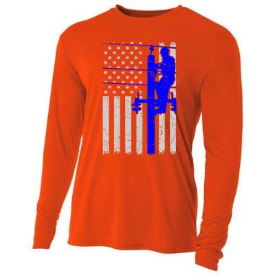 Line Thin Blue Line American Flag Us Independence Great Gift Cooling Performance Long Sleeve Crew