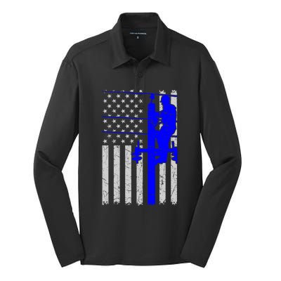 Line Thin Blue Line American Flag Us Independence Great Gift Silk Touch Performance Long Sleeve Polo