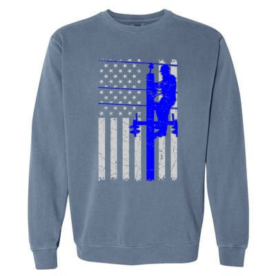 Line Thin Blue Line American Flag Us Independence Great Gift Garment-Dyed Sweatshirt