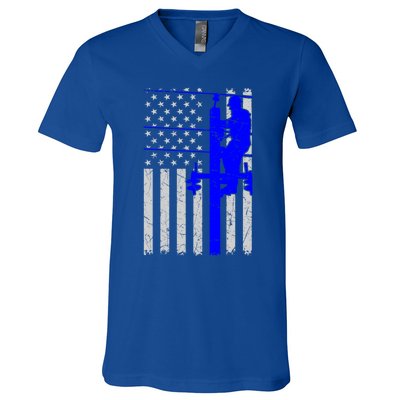 Line Thin Blue Line American Flag Us Independence Great Gift V-Neck T-Shirt