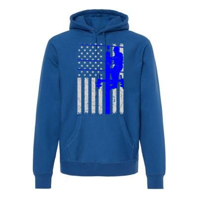 Line Thin Blue Line American Flag Us Independence Great Gift Premium Hoodie