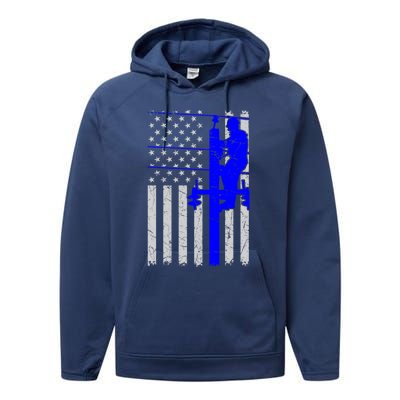 Line Thin Blue Line American Flag Us Independence Great Gift Performance Fleece Hoodie