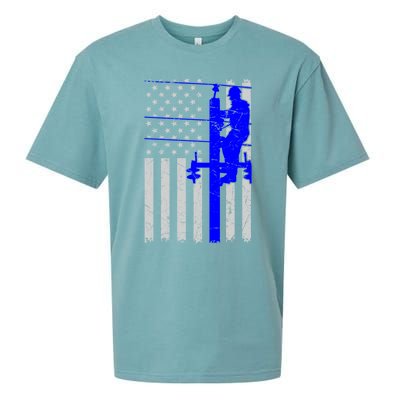 Line Thin Blue Line American Flag Us Independence Great Gift Sueded Cloud Jersey T-Shirt