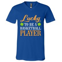 Lucky To Be A Basketball Player Shamrock St Patrick's Day Gift V-Neck T-Shirt