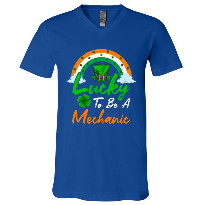 Lucky To Be A Mechanic St Patrick's Day Gift V-Neck T-Shirt