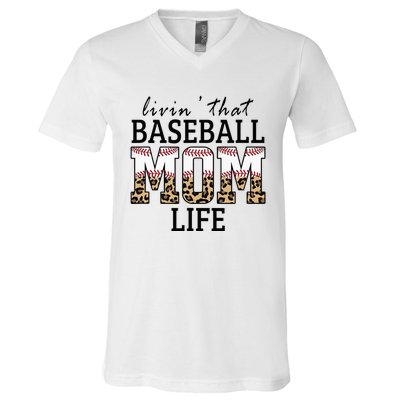 Livin' That Baseball Mom Life Leopard V-Neck T-Shirt