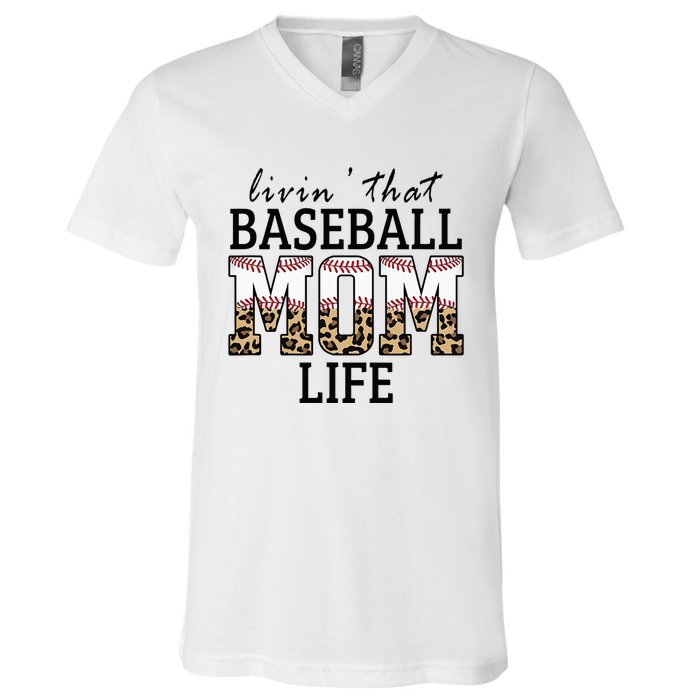 Livin' That Baseball Mom Life Leopard V-Neck T-Shirt