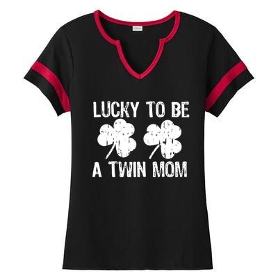 Lucky To Be A Twin Mom St Patrick's Day Ladies Halftime Notch Neck Tee